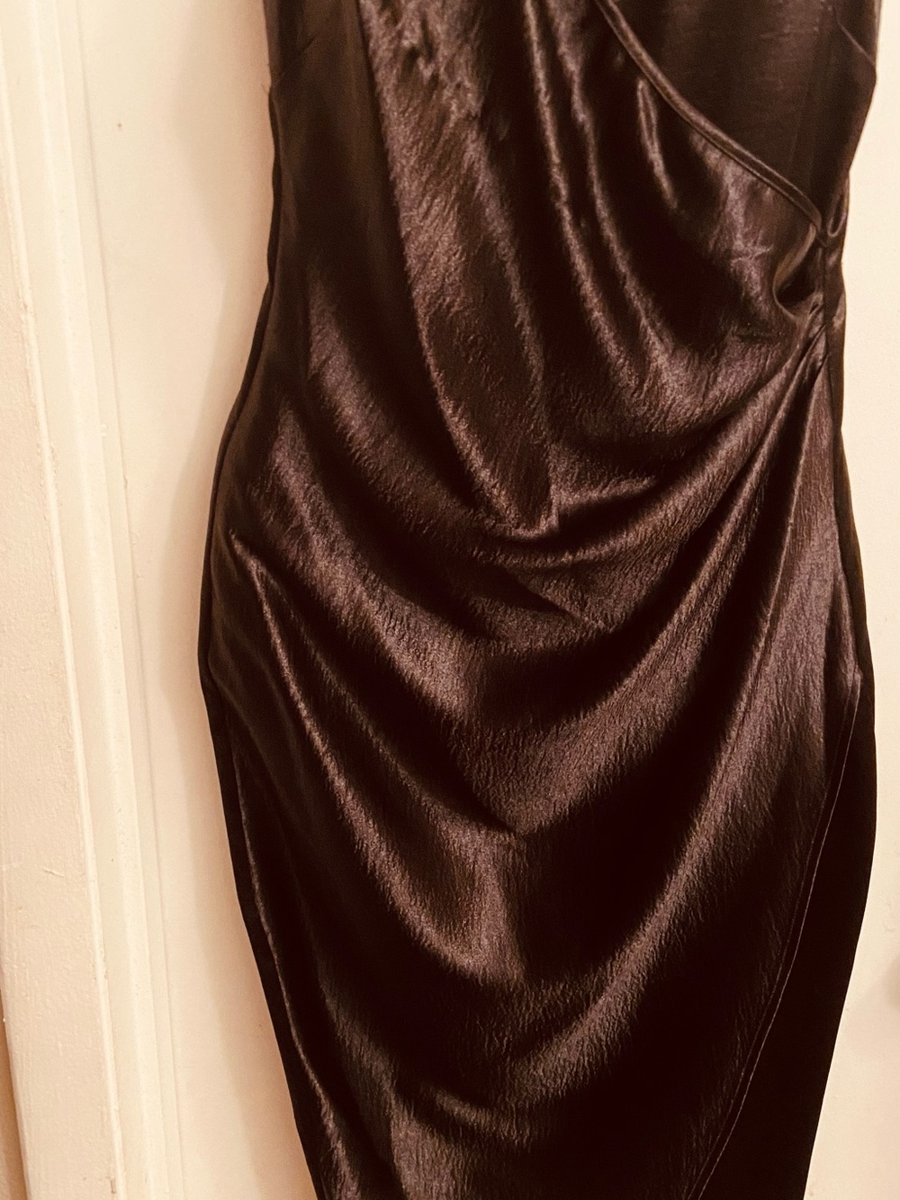 BCBG Black Satin Midi Wrap Dress - Picture 2 of 8